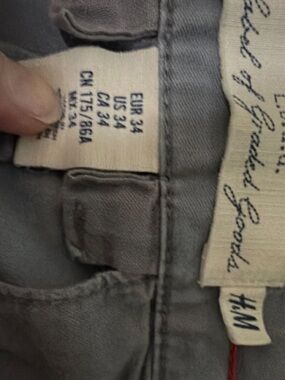 H&M L.O.G.G. Men's Gray Casual Pants Cotton Twill Regular Straight Leg Solid 34